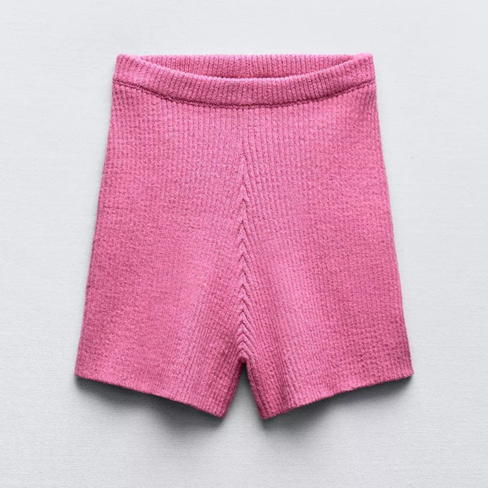 Zara Pointelle Knit Shorts Pink